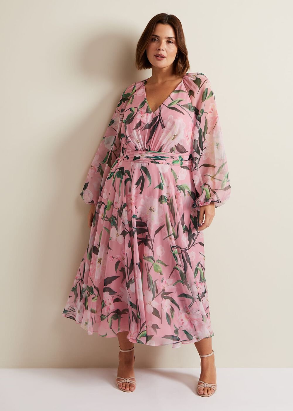 Lina Printed Long Sleeve Midi Dress Multi-Coloured