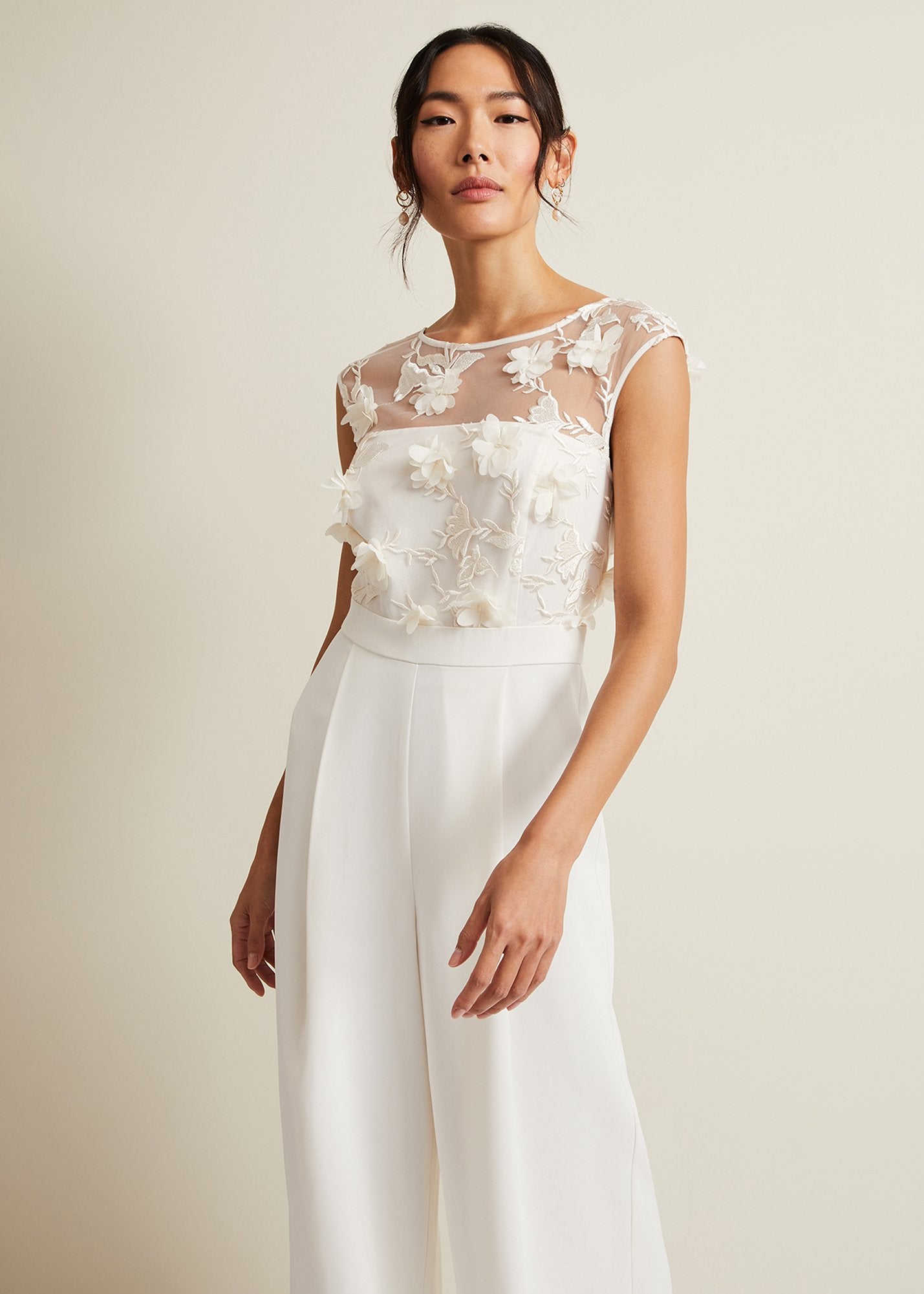 Cherie Bridal Floral Textured Jumpsuit Ivory
