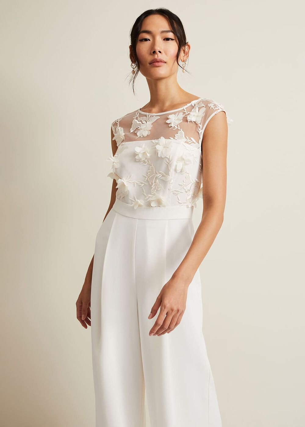Cherie Bridal Floral Textured Jumpsuit Ivory