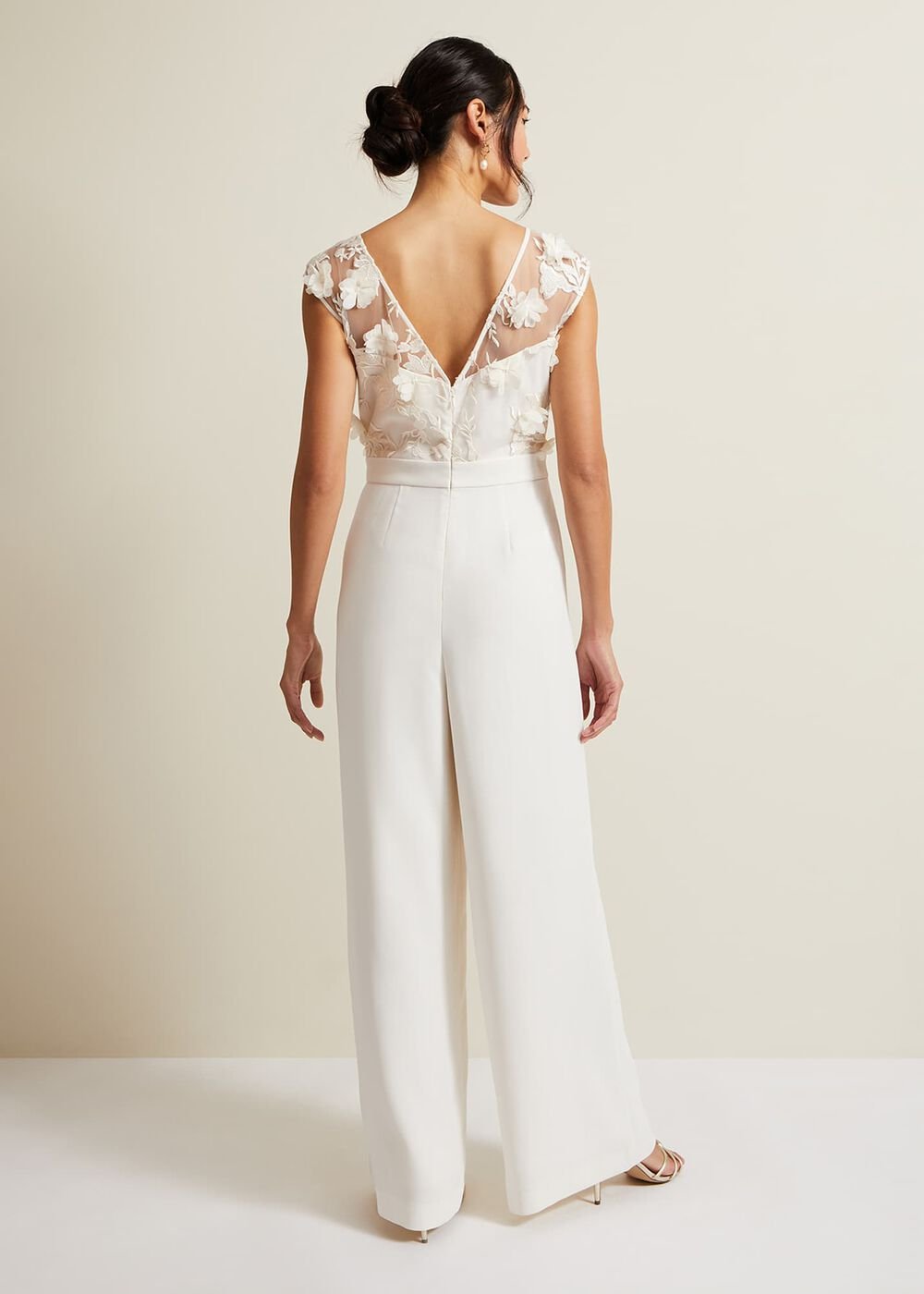 Cherie Bridal Floral Textured Jumpsuit Ivory