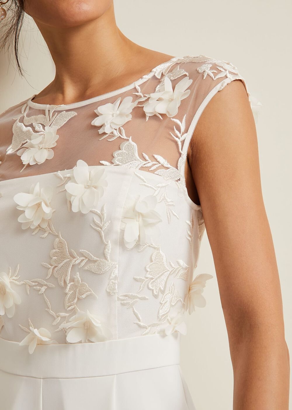 Cherie Bridal Floral Textured Jumpsuit Ivory