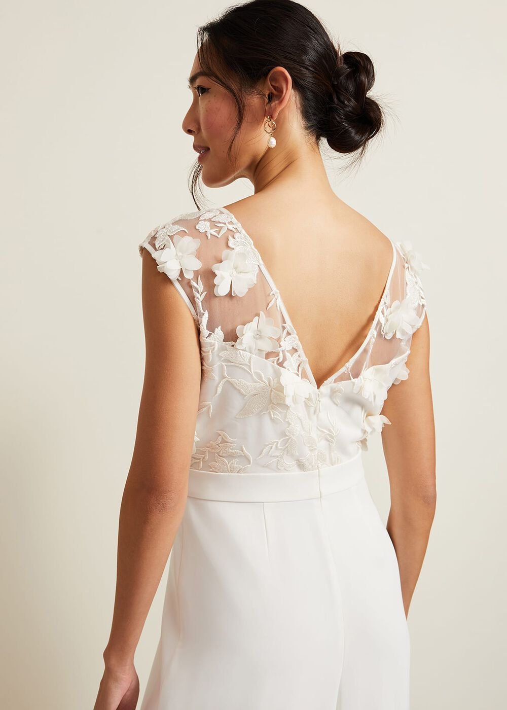 Cherie Bridal Floral Textured Jumpsuit Ivory