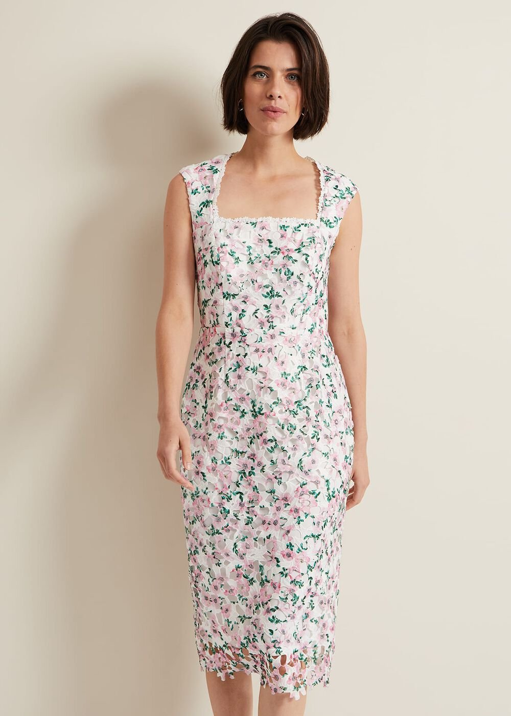 Diana Floral Lace Midi Dress Multi-Coloured