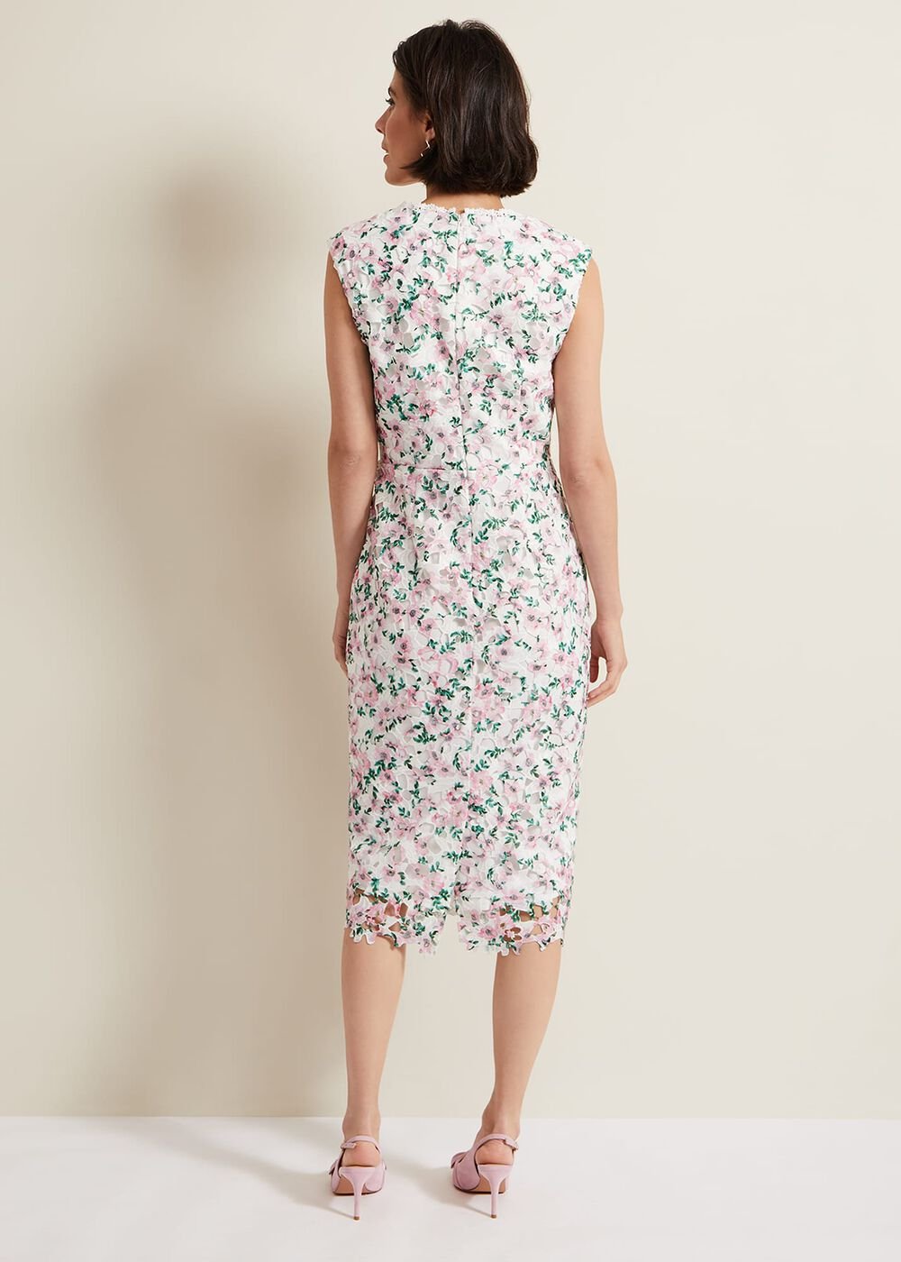 Diana Floral Lace Midi Dress Multi-Coloured