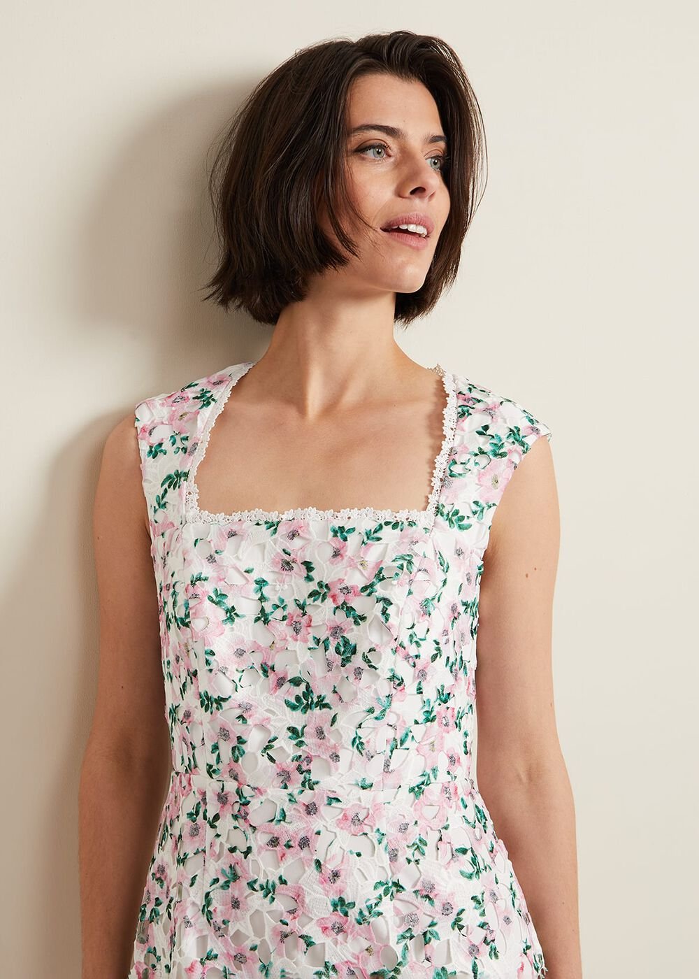 Diana Floral Lace Midi Dress Multi-Coloured