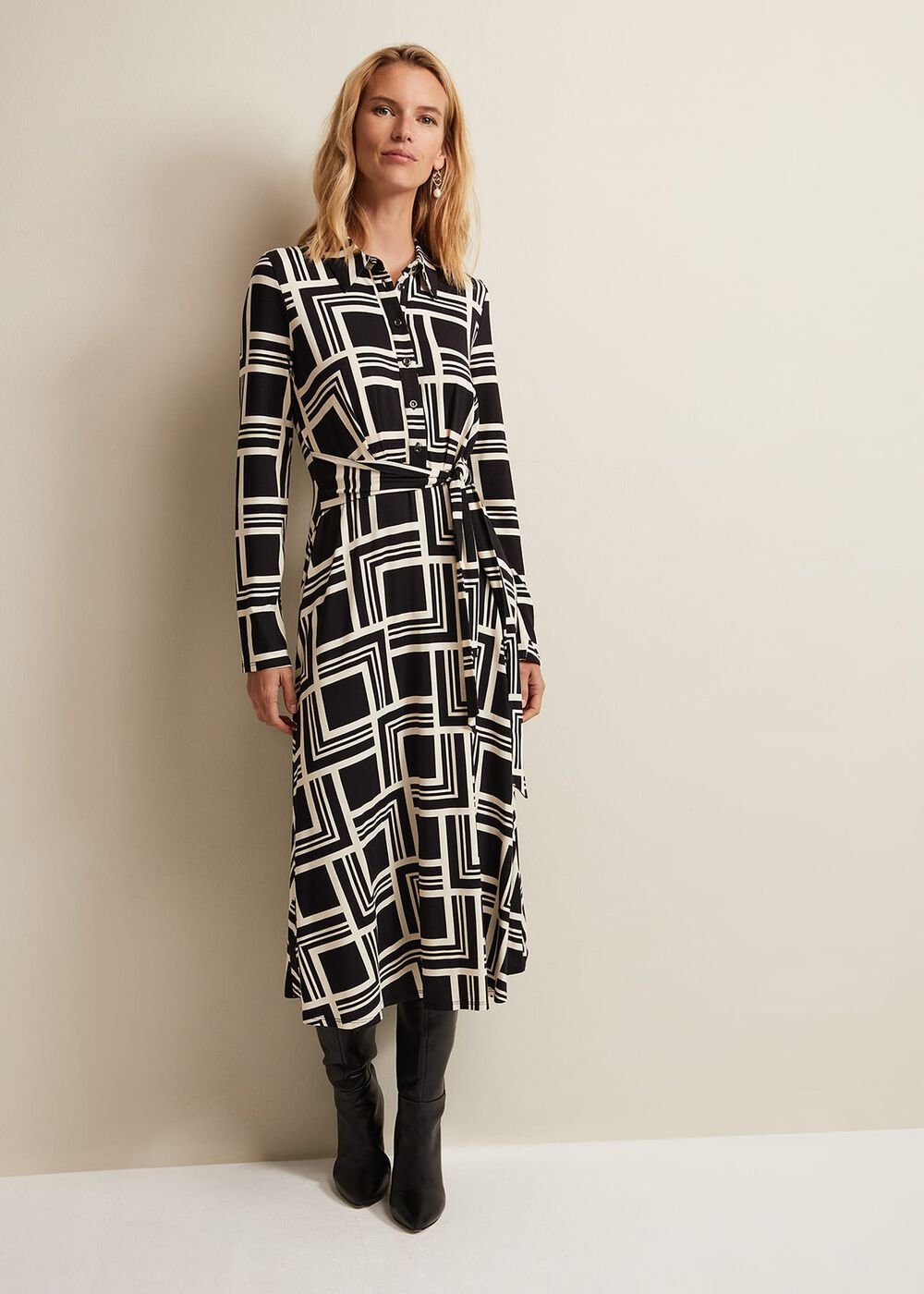 April Geo Midi Dress Black/Multi