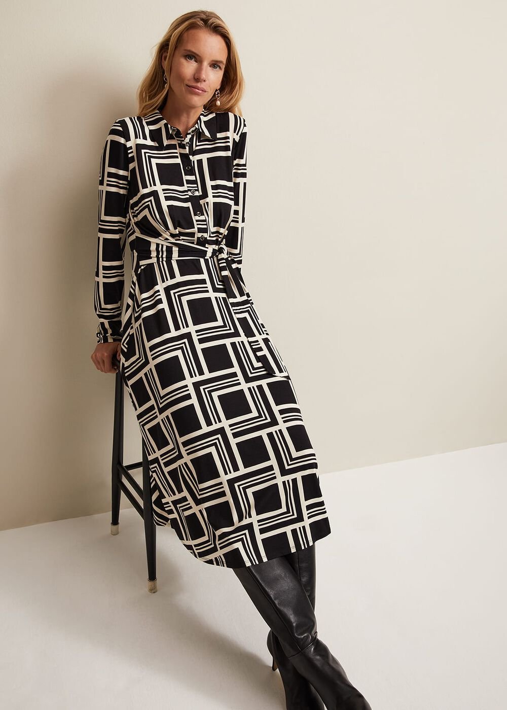 April Geo Midi Dress Black/Multi