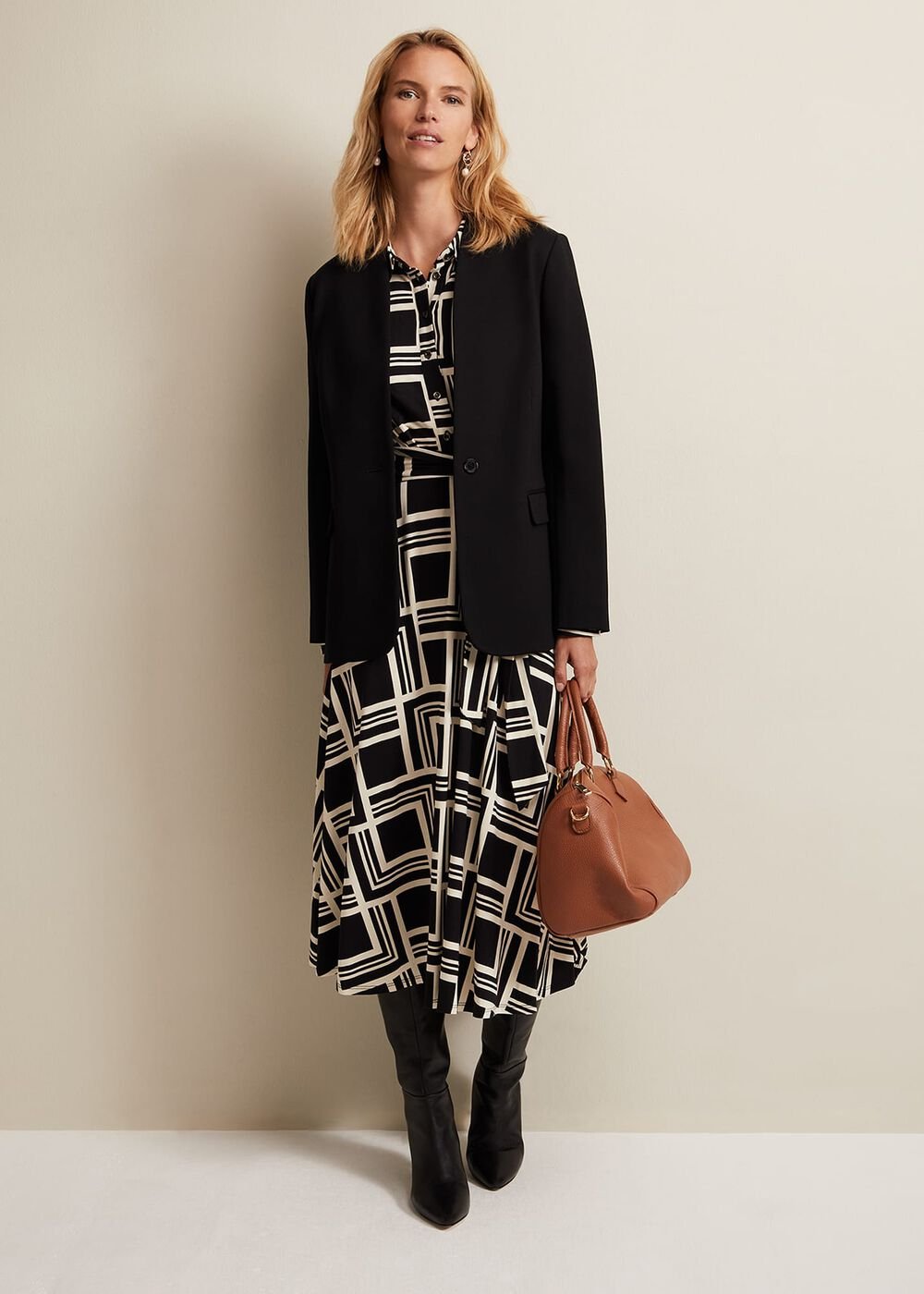 April Geo Midi Dress Black/Multi