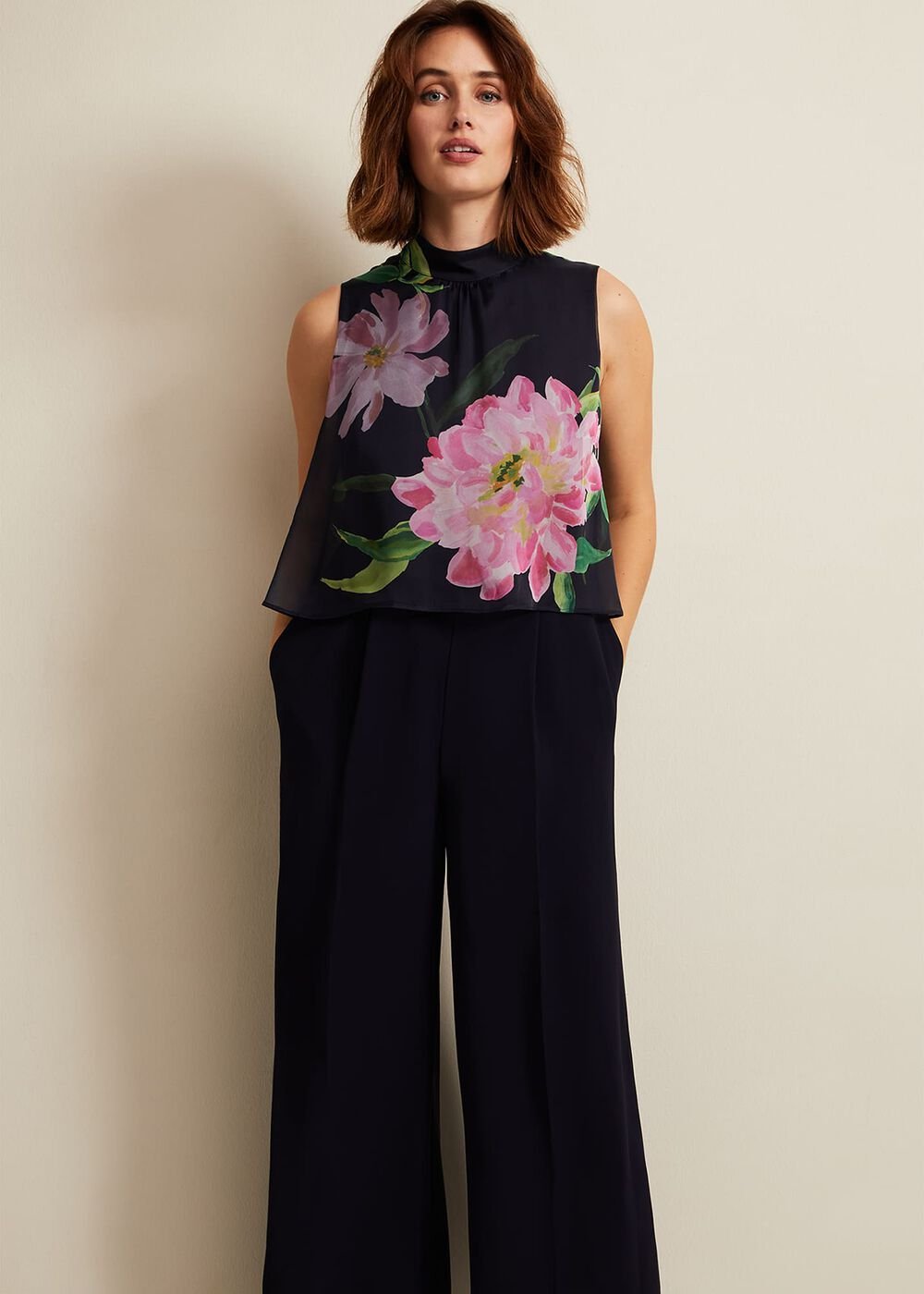 Agnes Floral Overlay Jumpsuit Navy