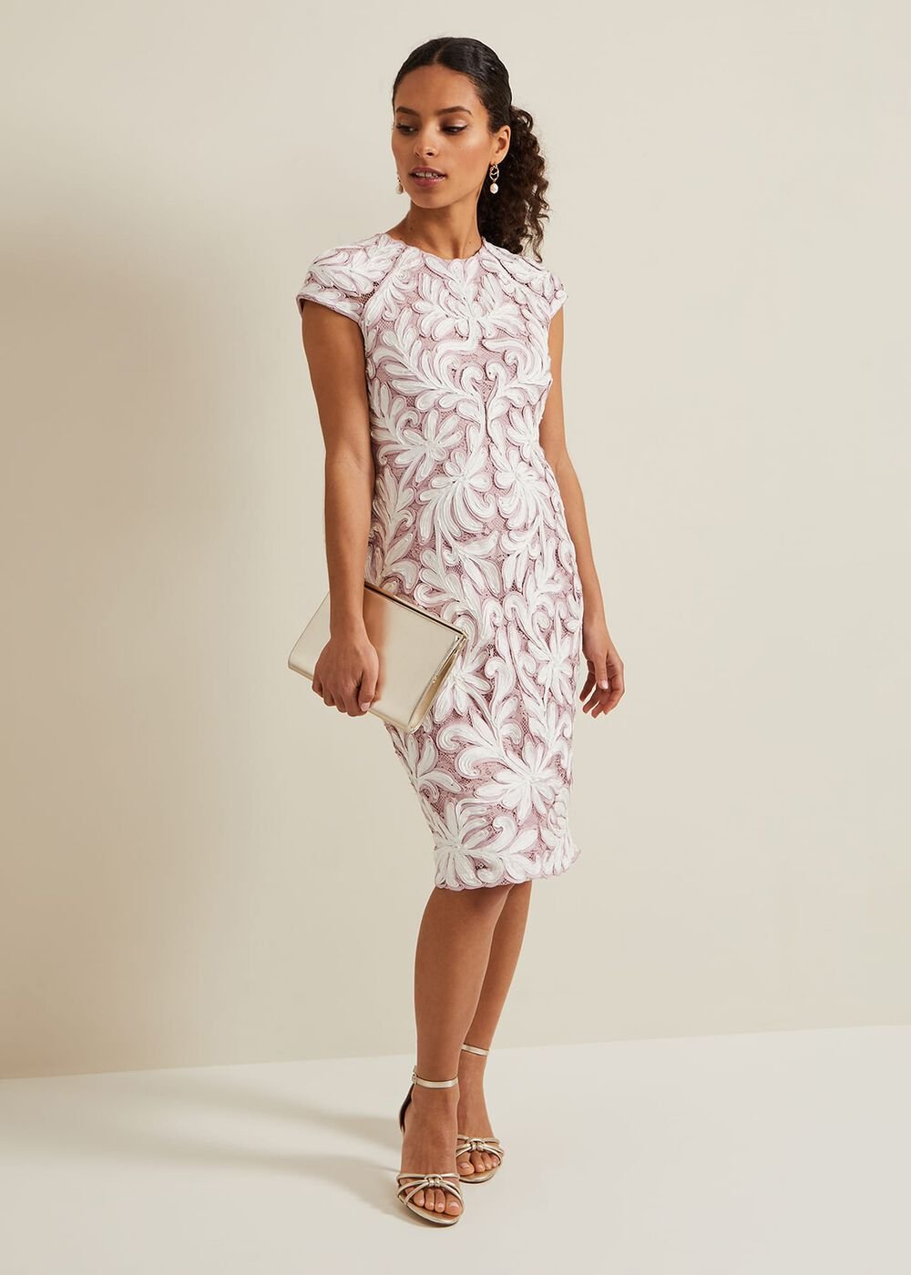 Petite Karima Tapework Midi Dress Pale Pink