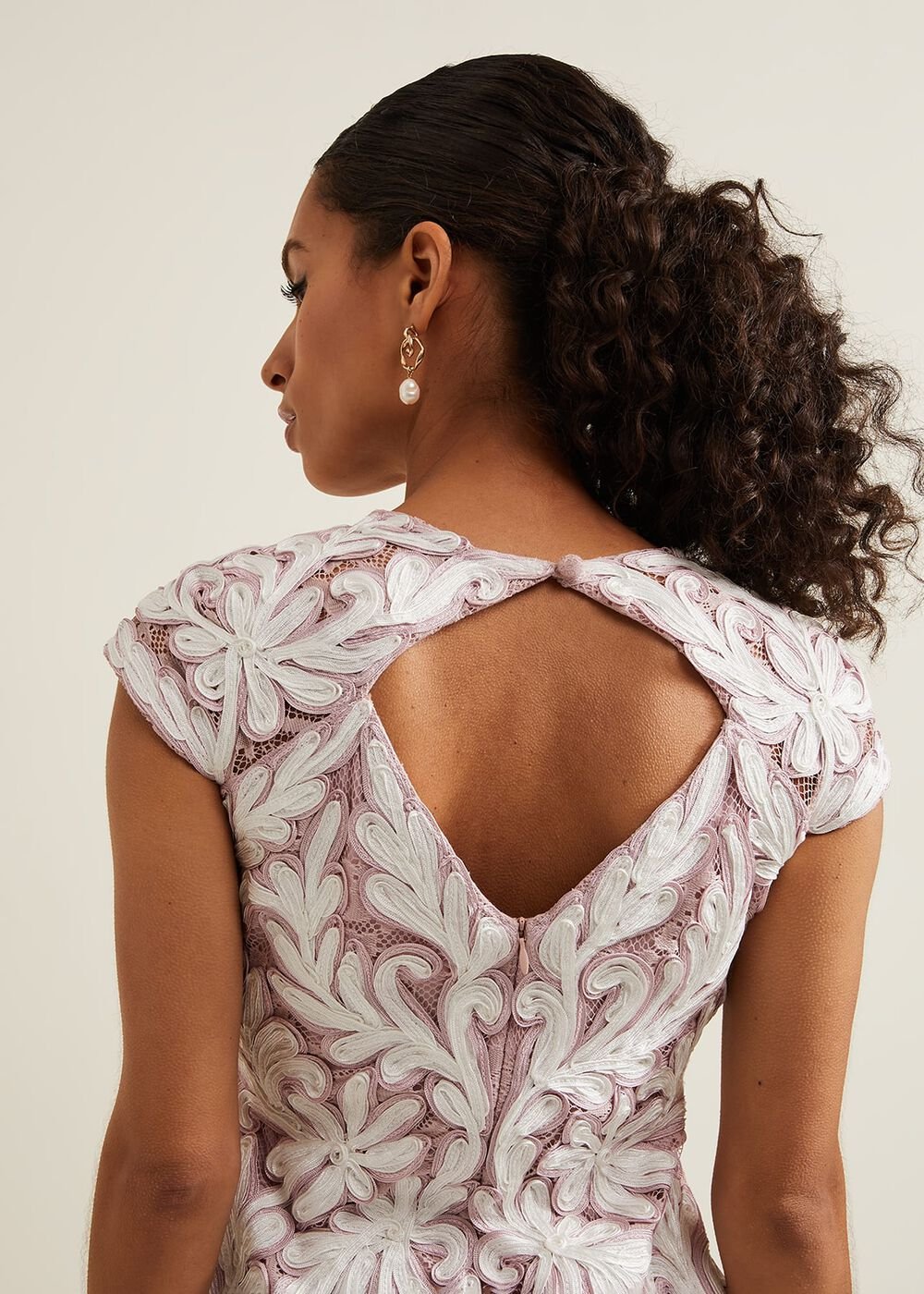 Petite Karima Tapework Midi Dress Pale Pink