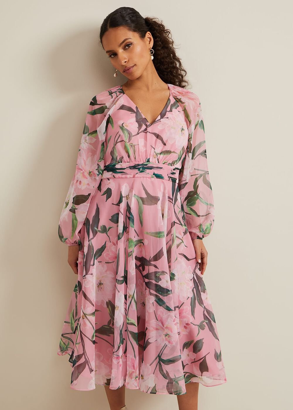 Petite Lina Printed Midi Dress Multi-Coloured
