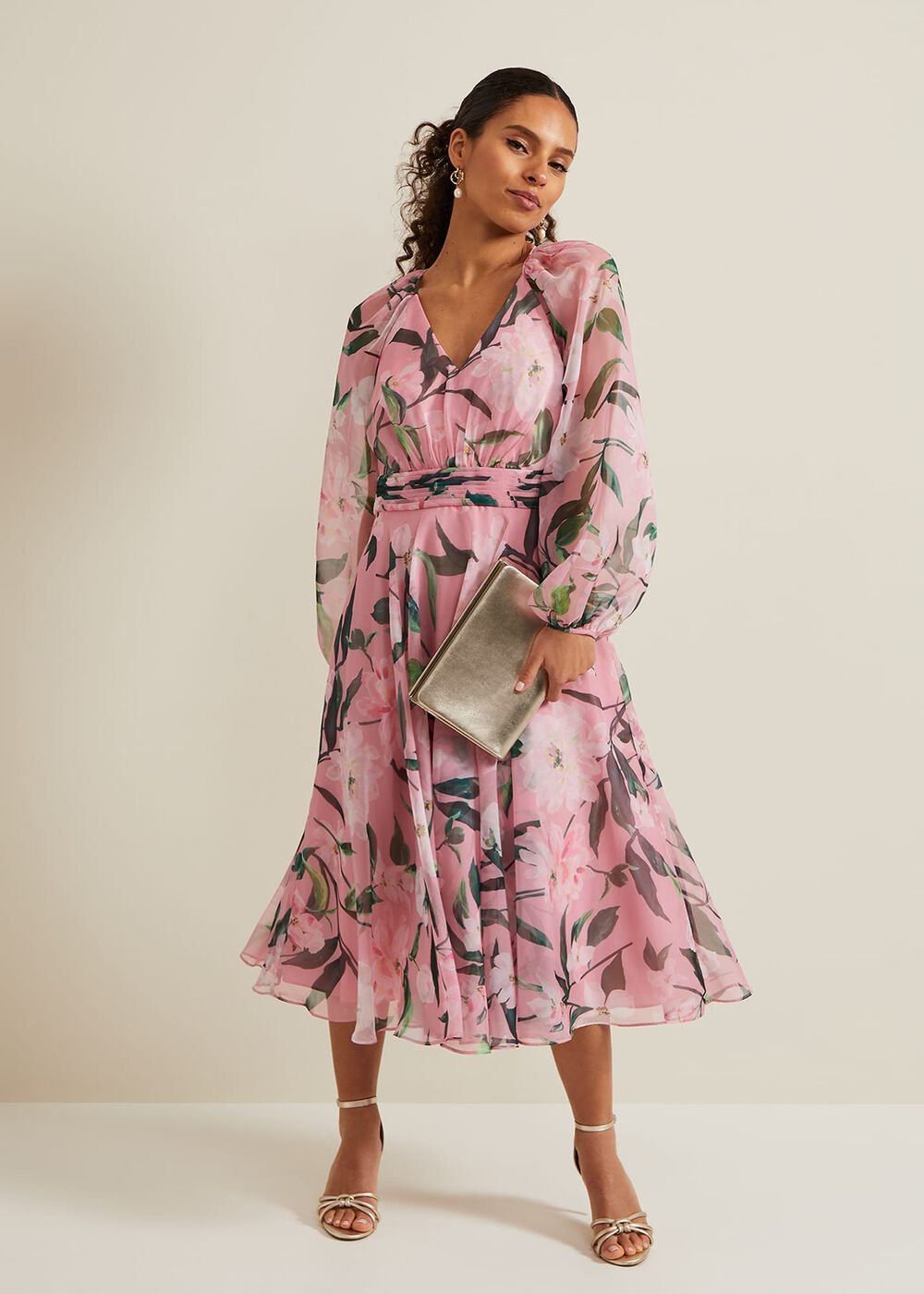 Petite Lina Printed Midi Dress Multi-Coloured