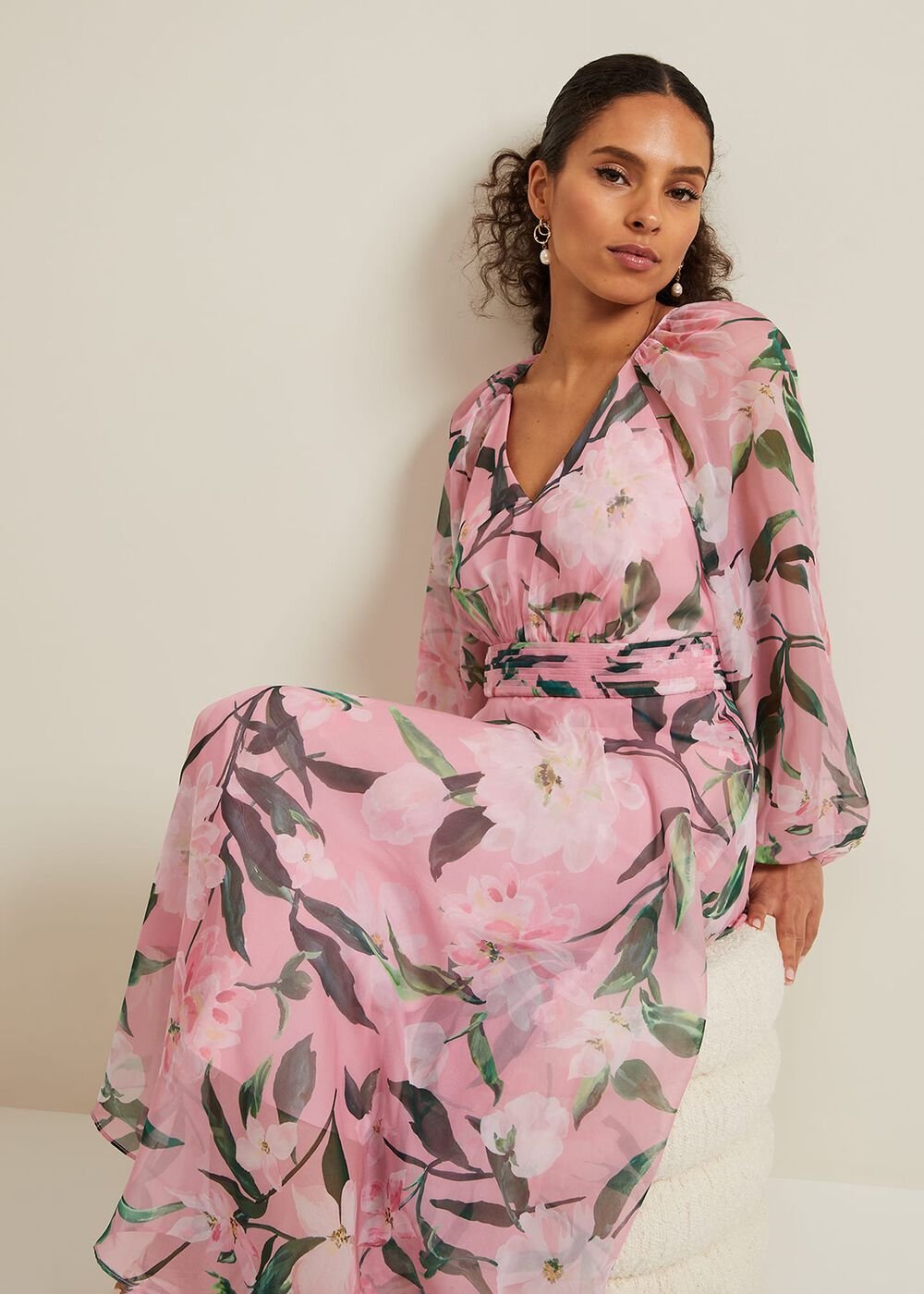 Petite Lina Printed Midi Dress Multi-Coloured