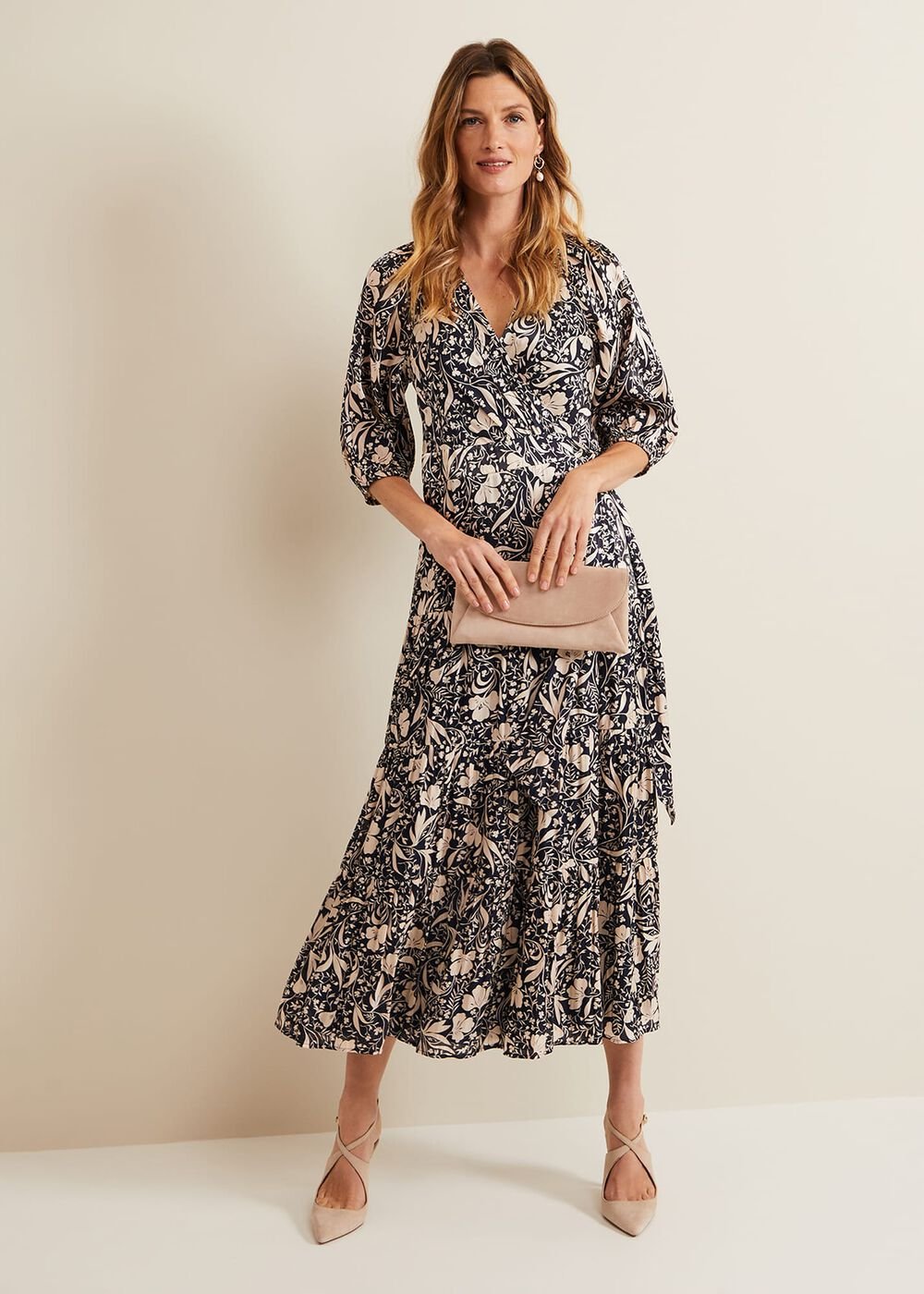 Kezia Satin Floral Wrap Dress Multi-Coloured
