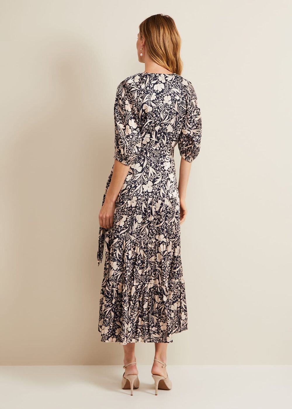 Kezia Satin Floral Wrap Dress Multi-Coloured