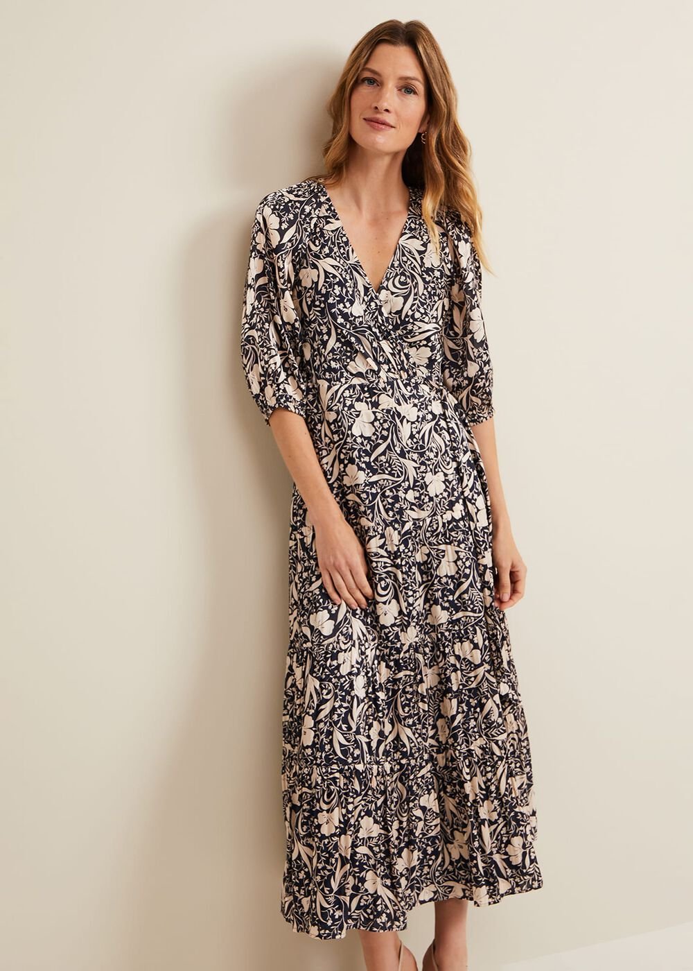 Kezia Satin Floral Wrap Dress Multi-Coloured
