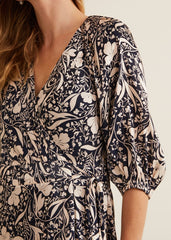 Kezia Satin Floral Wrap Dress Multi-Coloured
