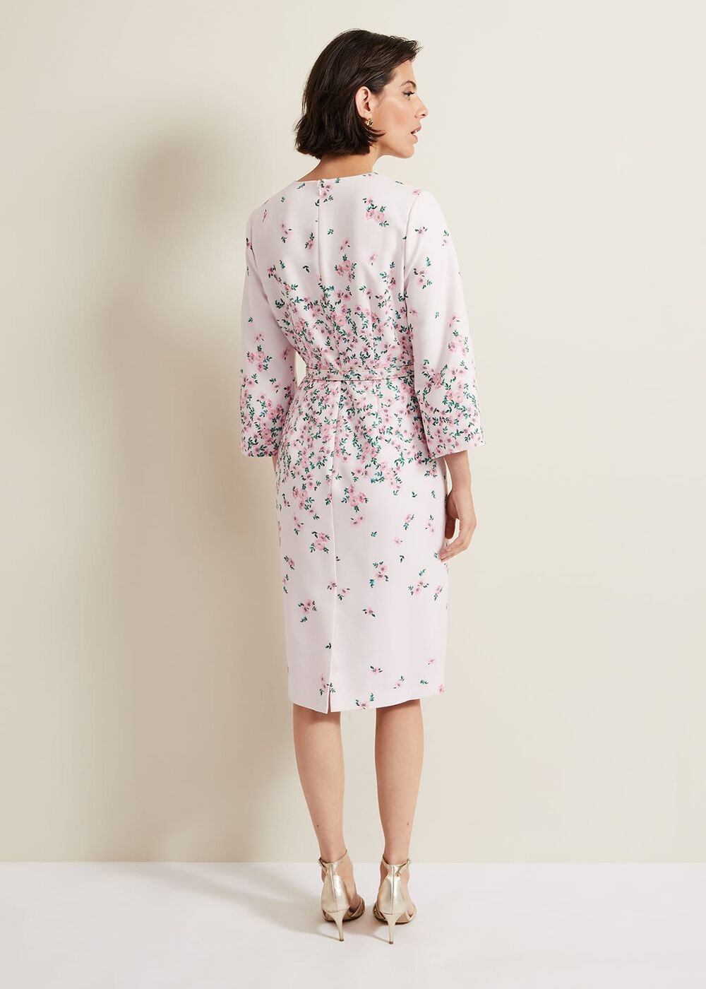 Giovanna Floral Belted Split Sleeve Dress Multi-Coloured