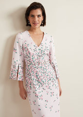 Giovanna Floral Belted Split Sleeve Dress Multi-Coloured