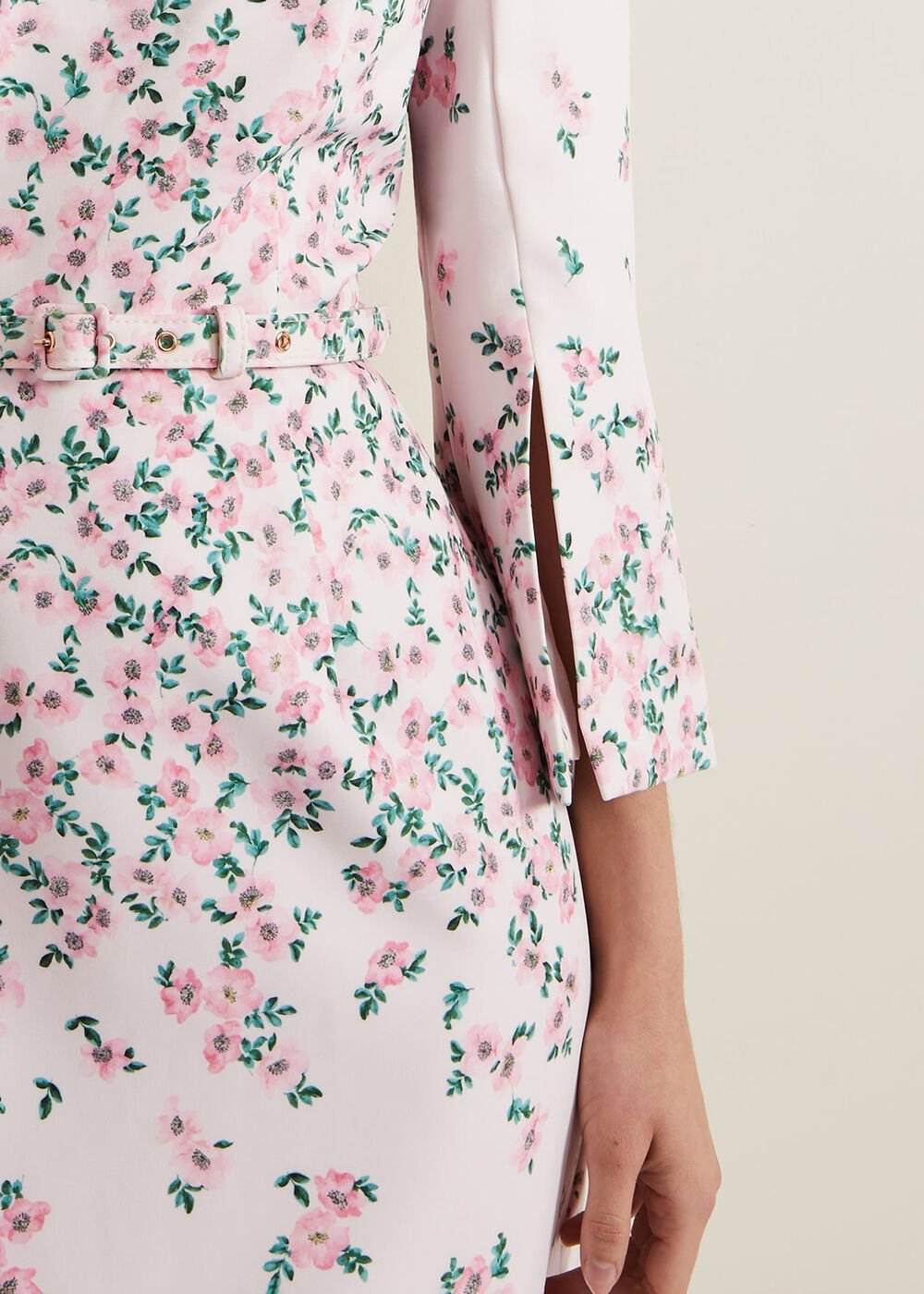 Giovanna Floral Belted Split Sleeve Dress Multi-Coloured