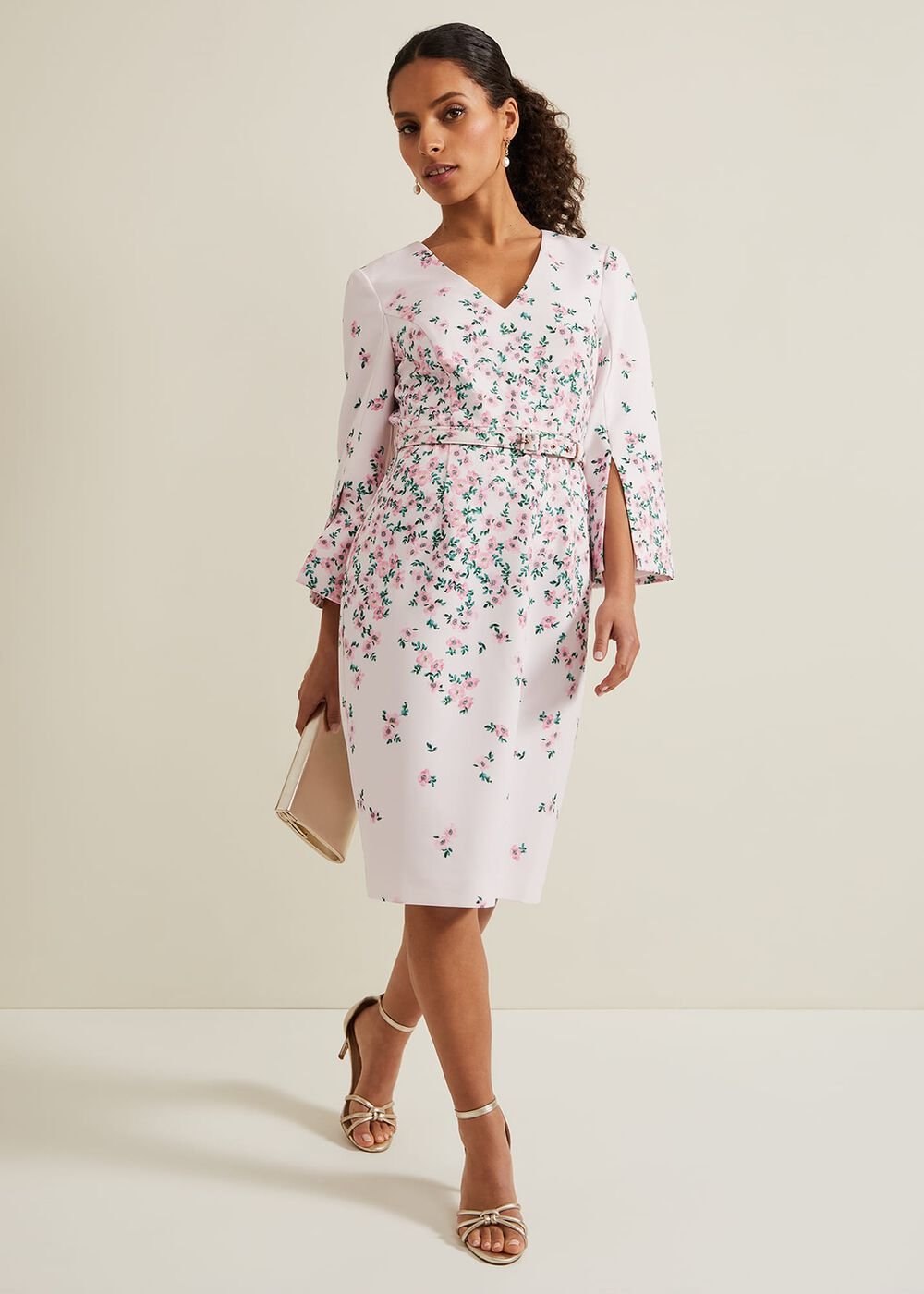Petite Giovanna Floral Belted Dress Multi-Coloured