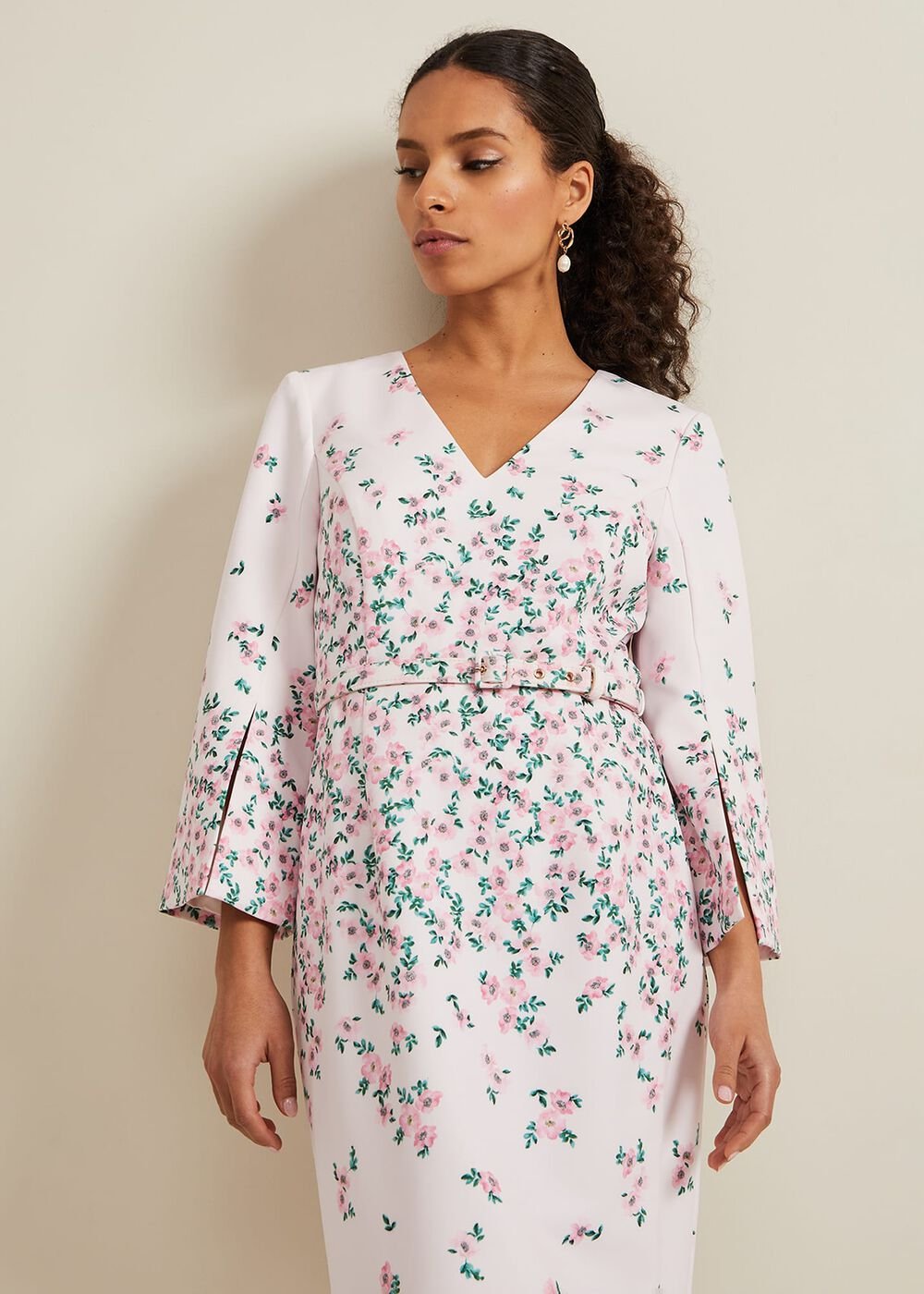 Petite Giovanna Floral Belted Dress Multi-Coloured