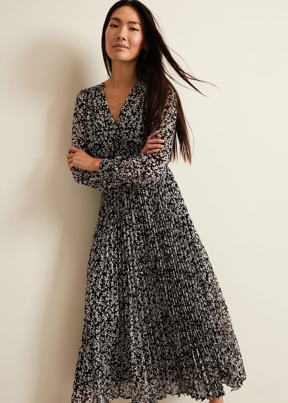 Ayana Spot Pleat Midaxi Dress Multi-Coloured