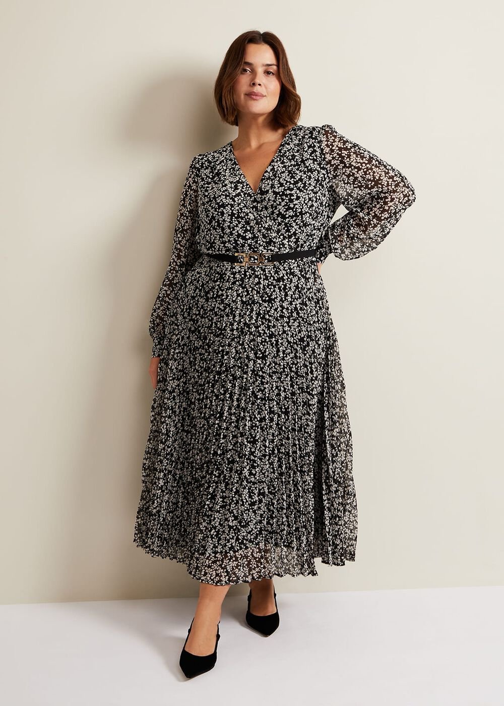 Ayana Spot Pleat Midaxi Dress Multi-Coloured