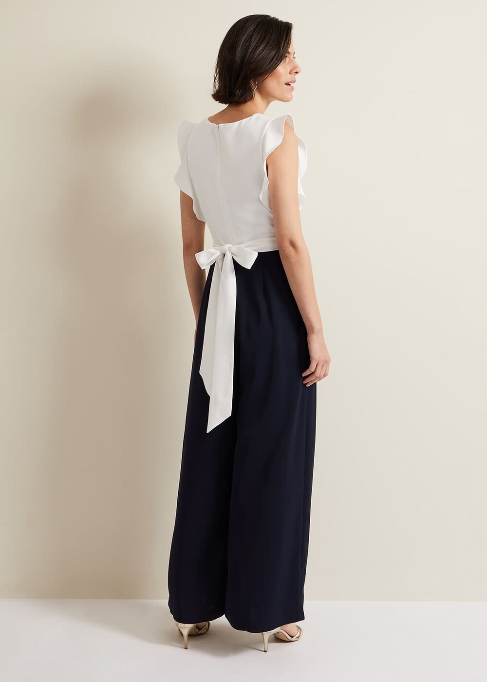 Ayla Ruffle Wrap Jumpsuit Navy/Ivory