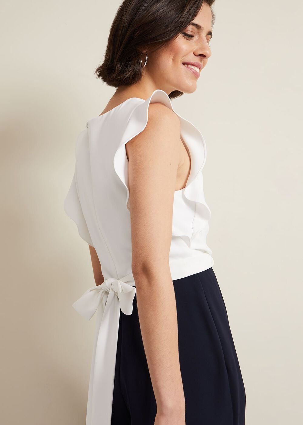 Ayla Ruffle Wrap Jumpsuit Navy/Ivory