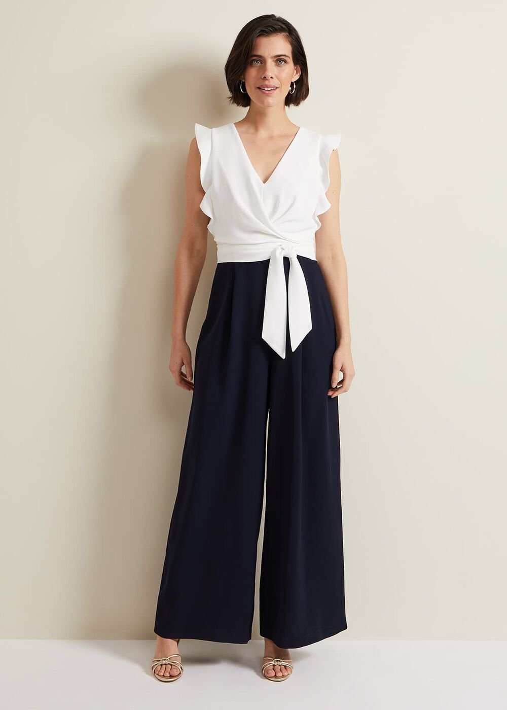Ayla Ruffle Wrap Jumpsuit Navy/Ivory