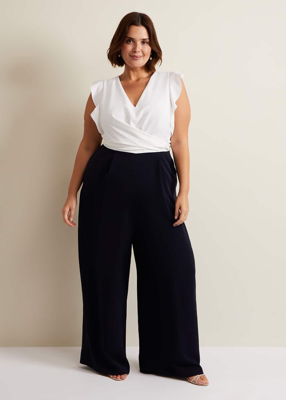 Ayla Ruffle Wrap Jumpsuit Navy/Ivory