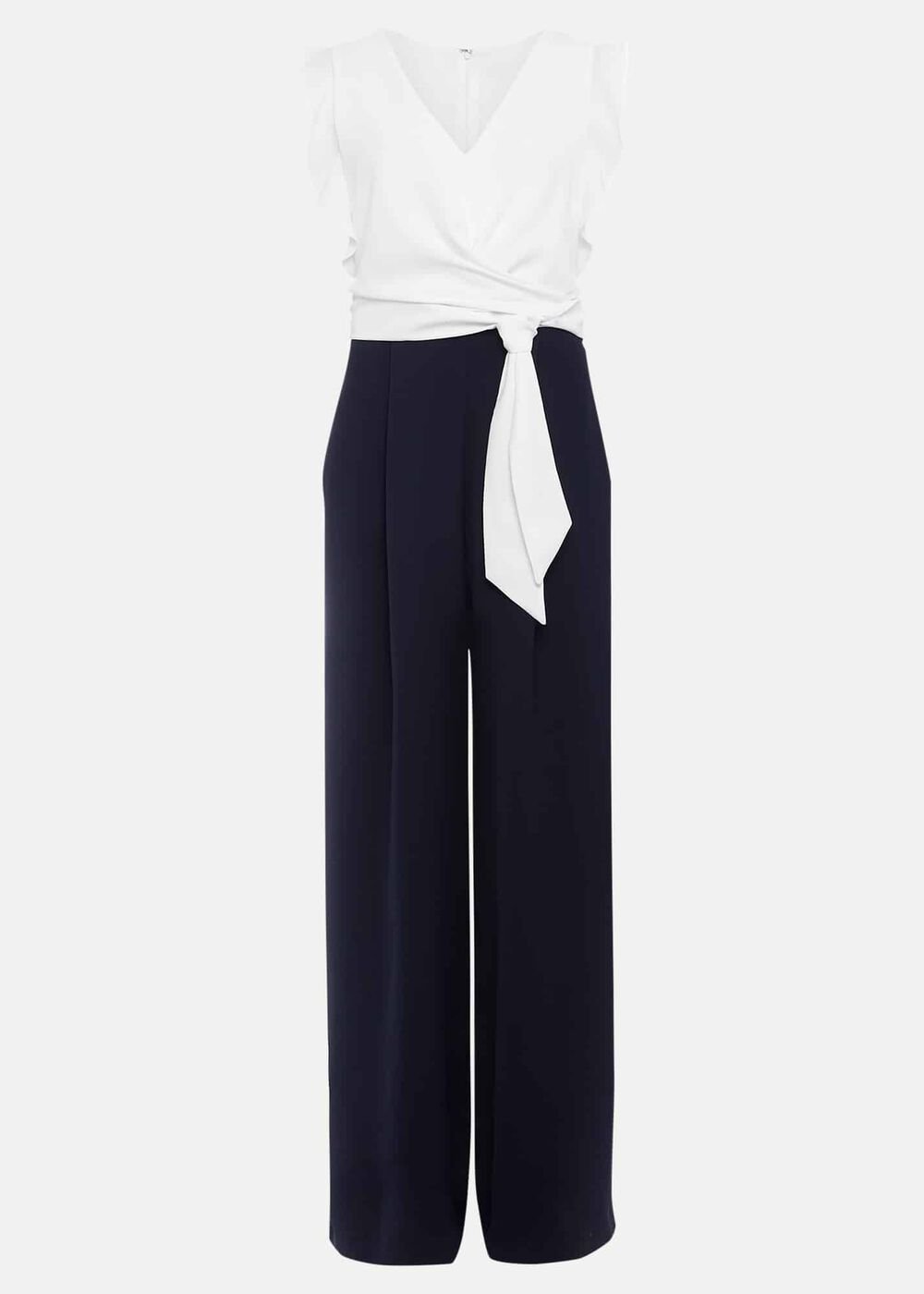Ayla Ruffle Wrap Jumpsuit Navy/Ivory