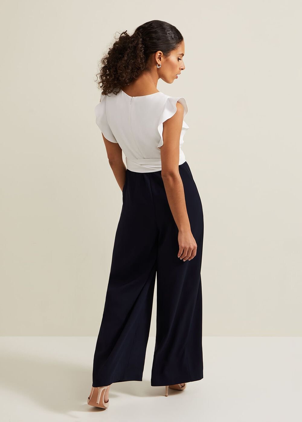 Petite Ayla Ruffle Colourblock Jumpsuit Navy/Ivory