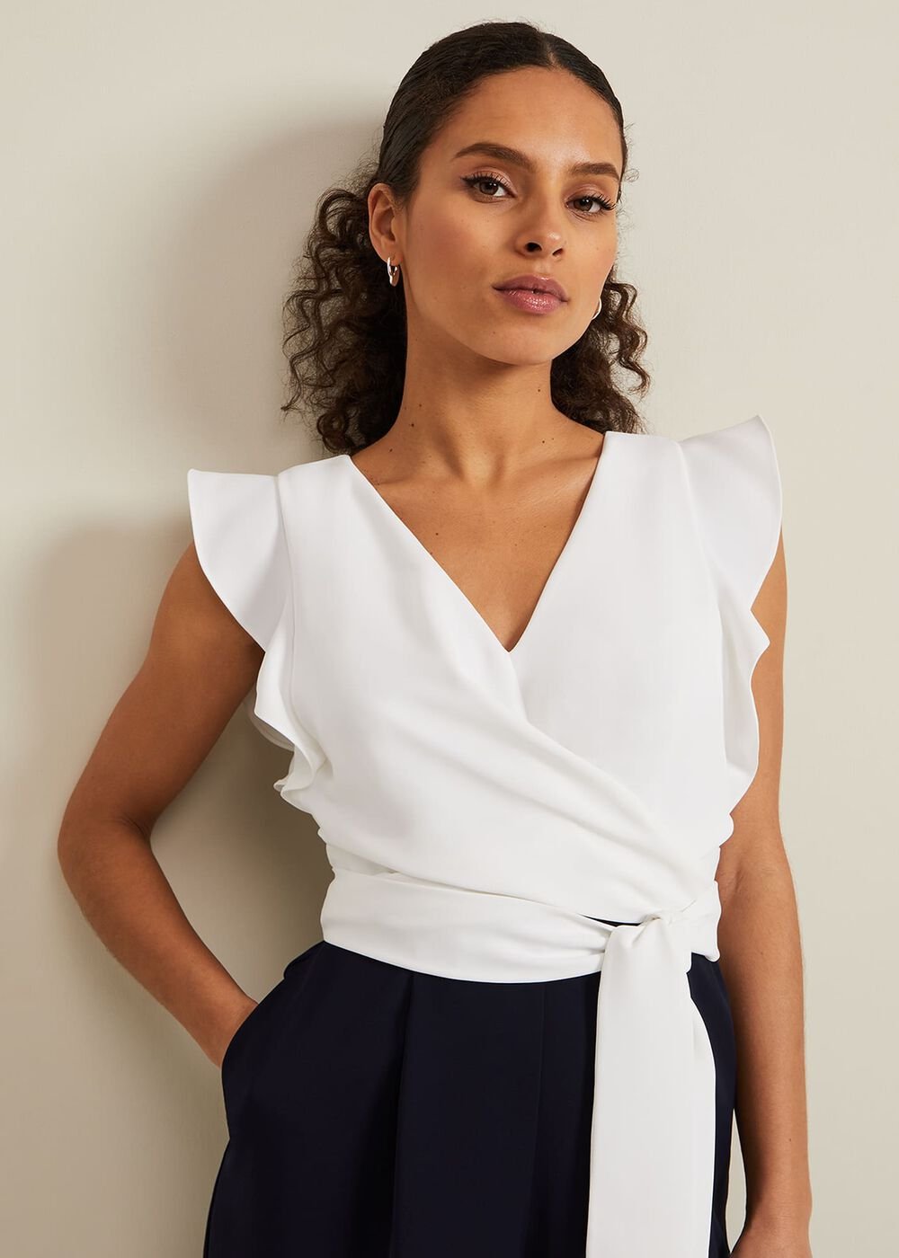 Petite Ayla Ruffle Colourblock Jumpsuit Navy/Ivory