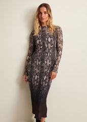Alix Ombre Snake Midi Mesh Dress Brown