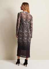 Alix Ombre Snake Midi Mesh Dress Brown
