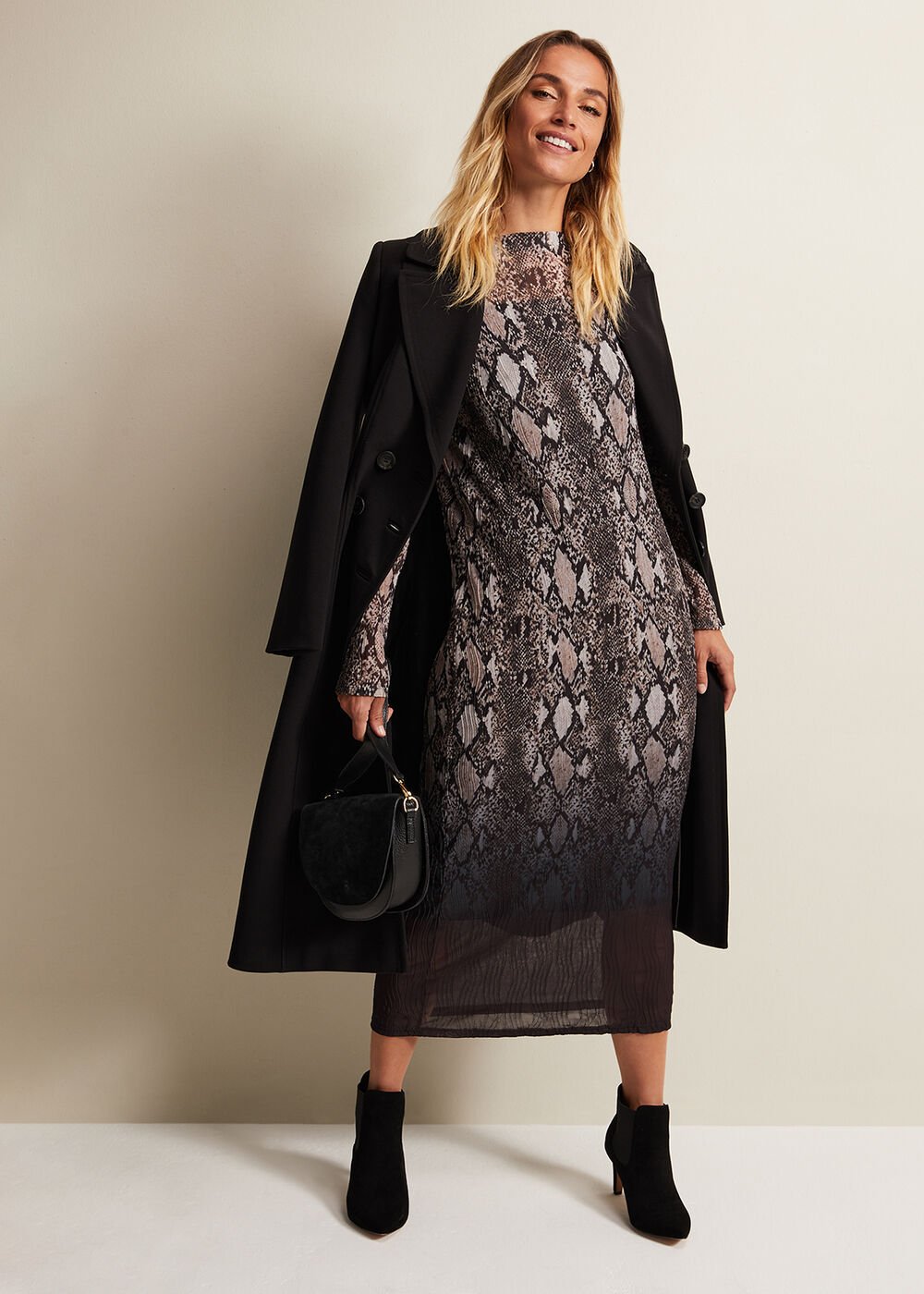 Alix Ombre Snake Midi Mesh Dress Brown