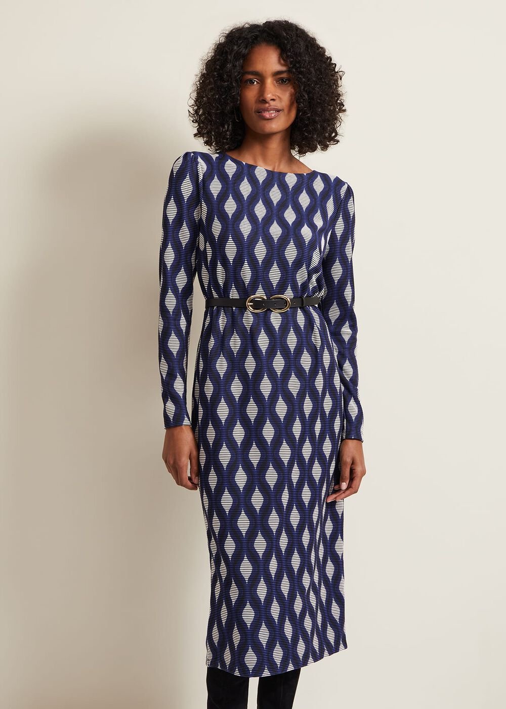Kelly Geo Midi Shift Dress Blue