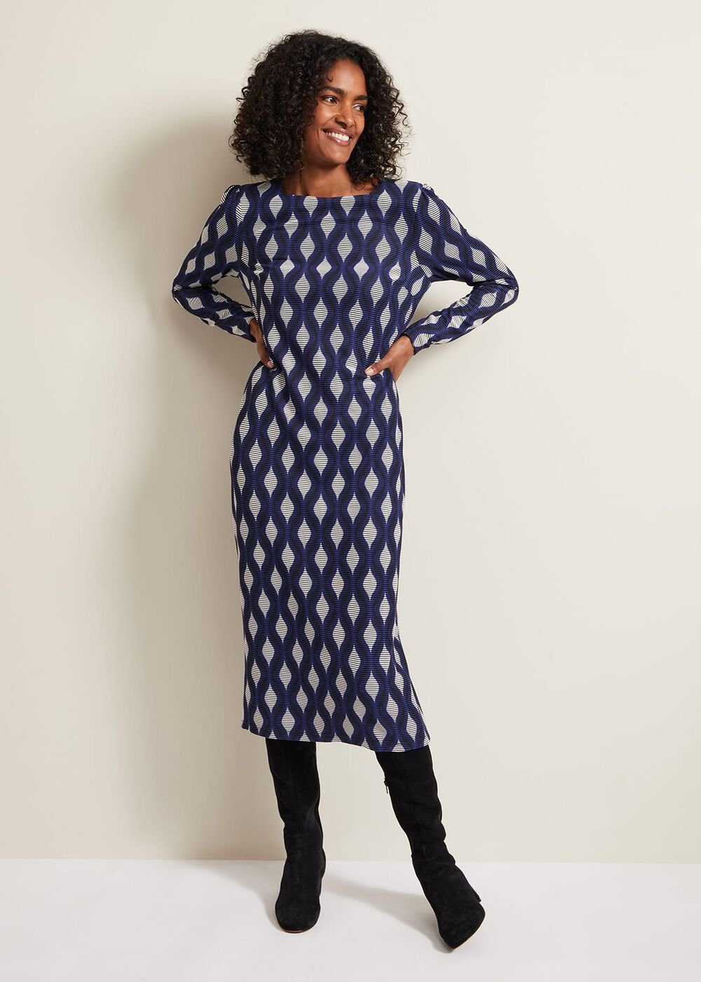 Kelly Geo Midi Shift Dress Blue