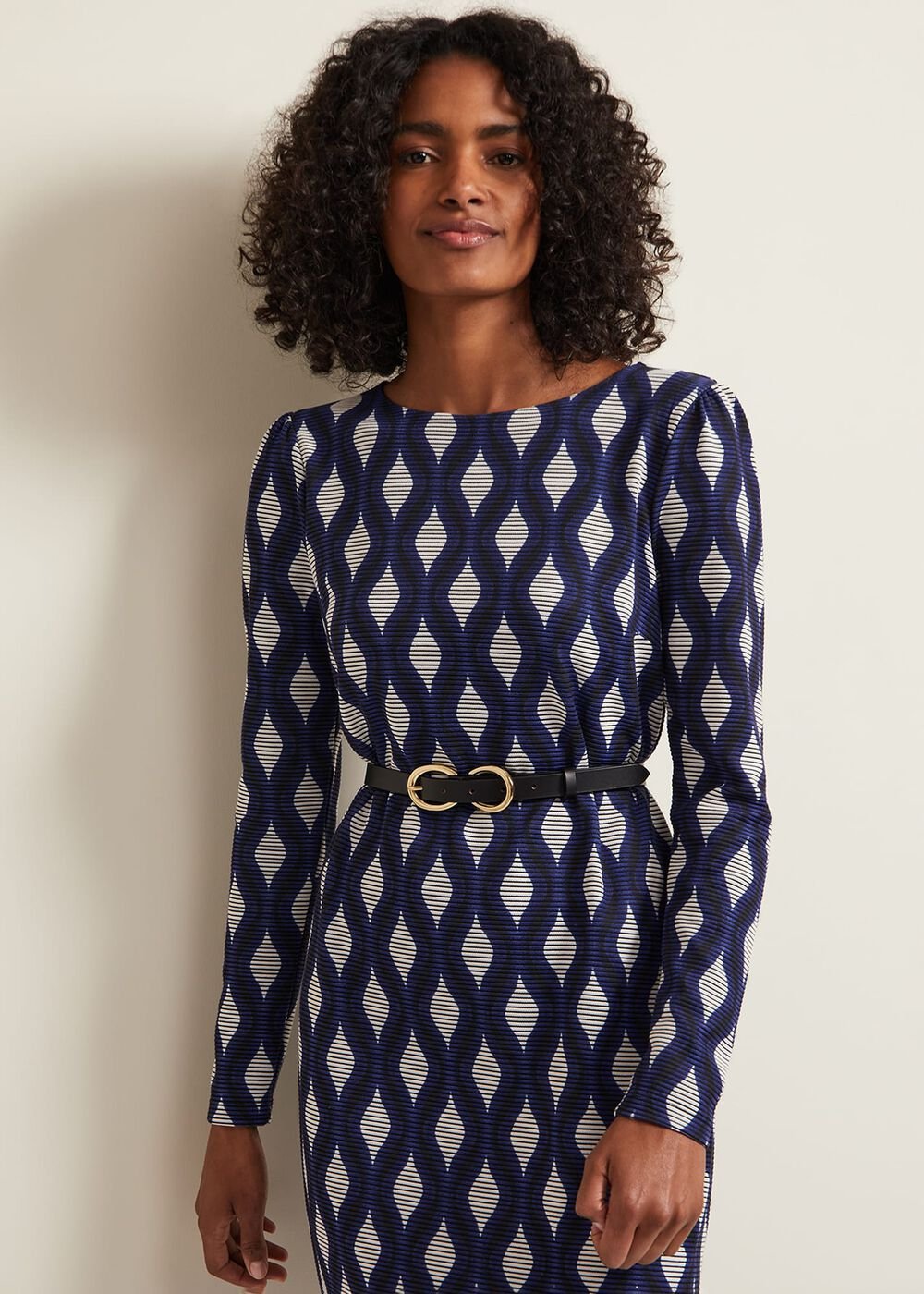 Kelly Geo Midi Shift Dress Blue