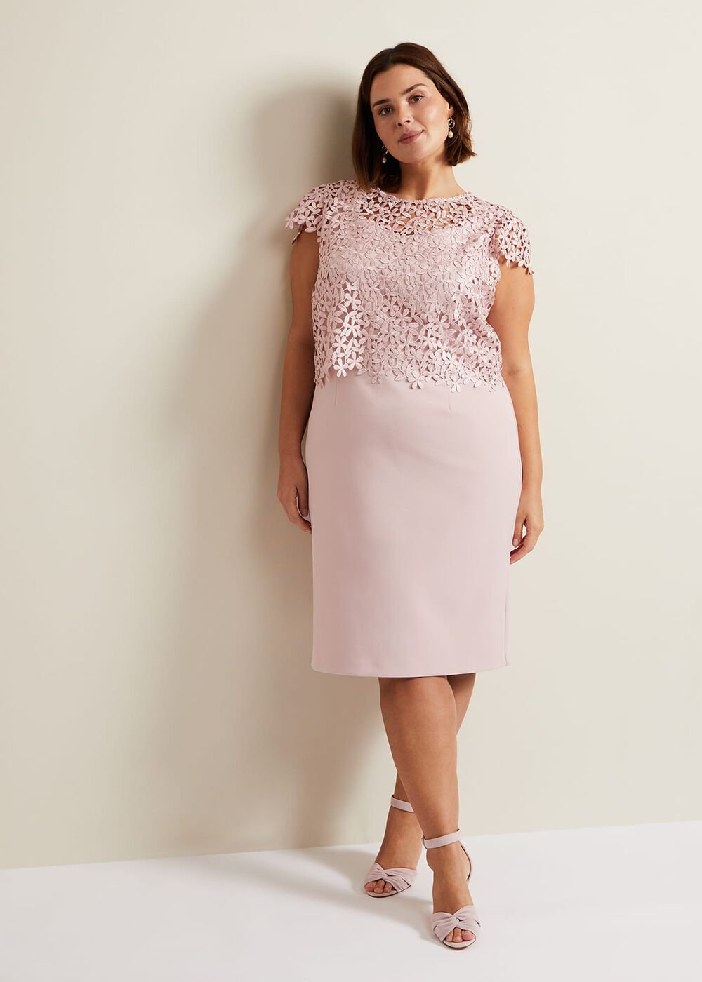 Daisy Lace Midi Dress Pale Pink