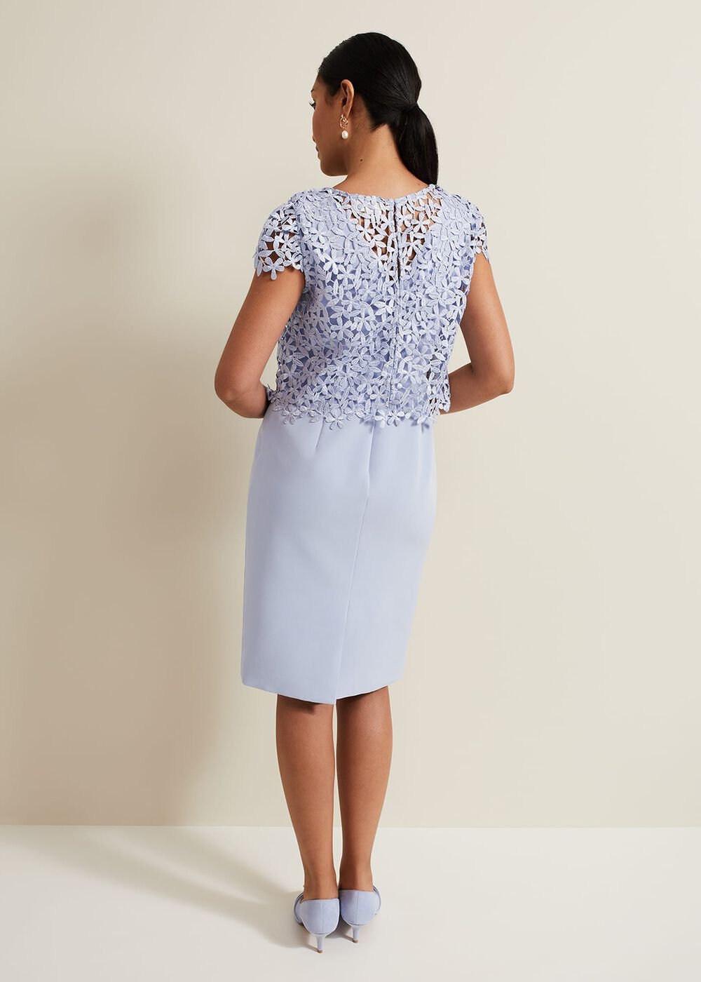 Petite Daisy Lace Double Layer Dress Pale Blue