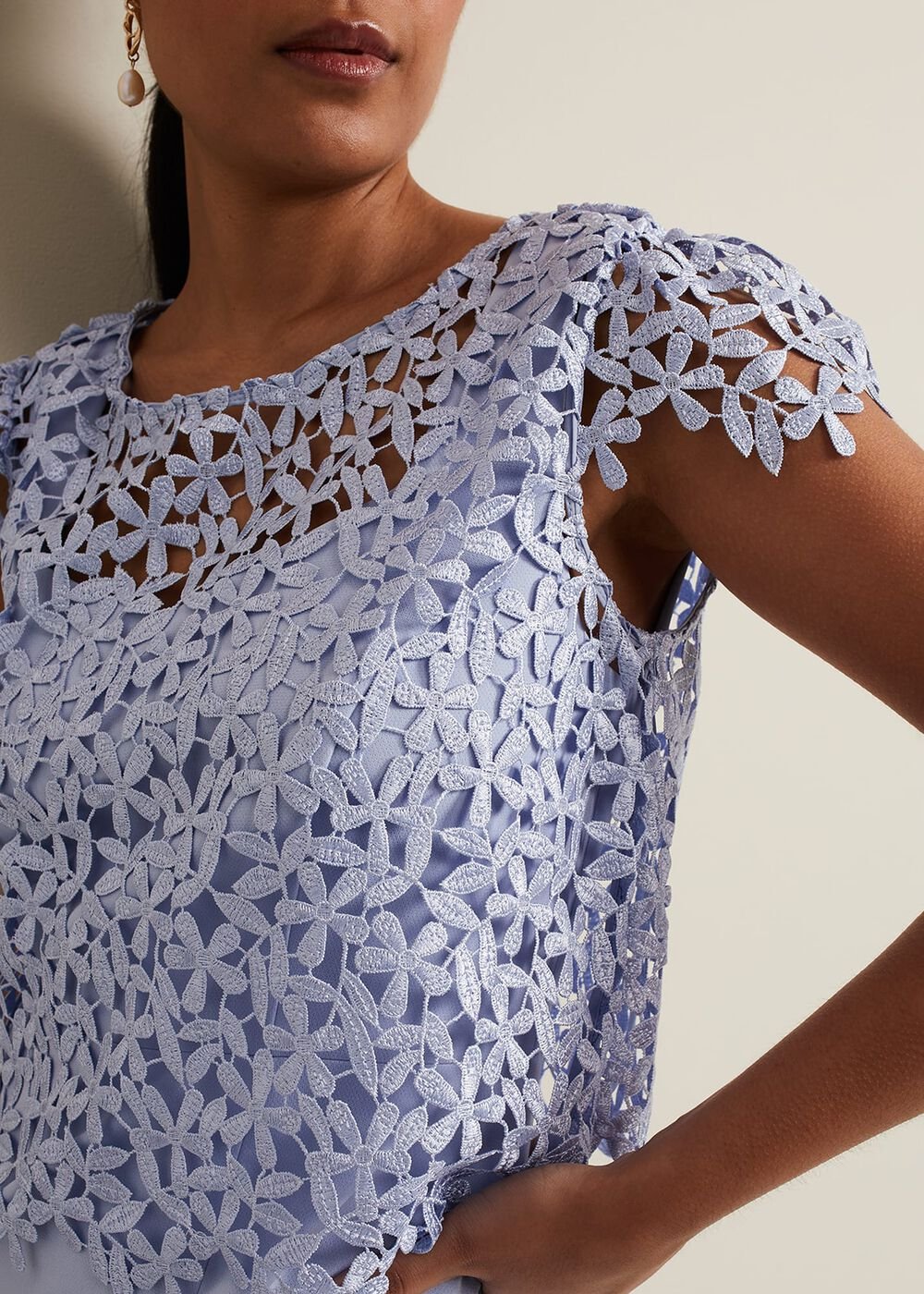 Petite Daisy Lace Double Layer Dress Pale Blue
