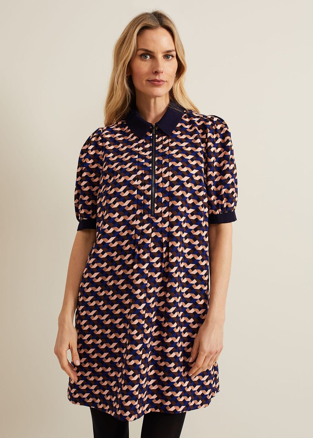 Candice Geo Printed Dress Navy