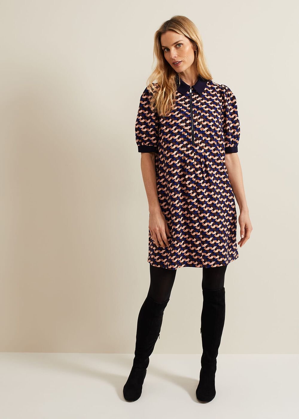 Candice Geo Printed Dress Navy