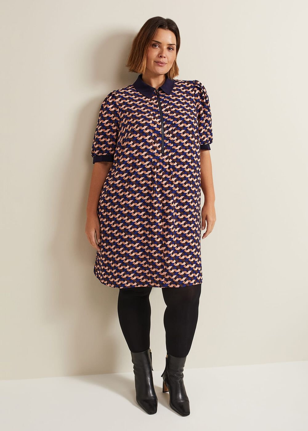 Candice Geo Printed Dress Navy