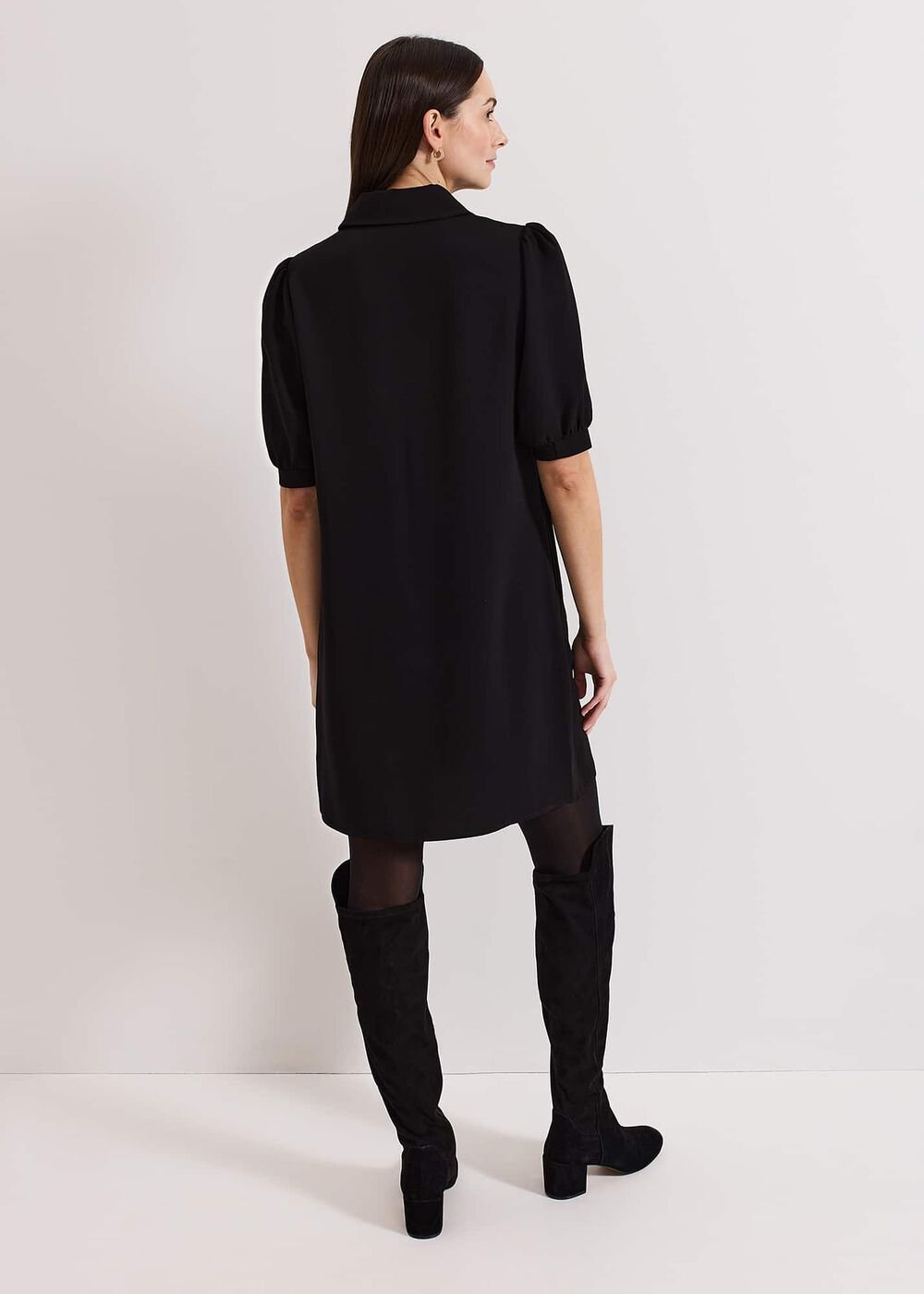 Claudia Button Swing Mini Dress Black