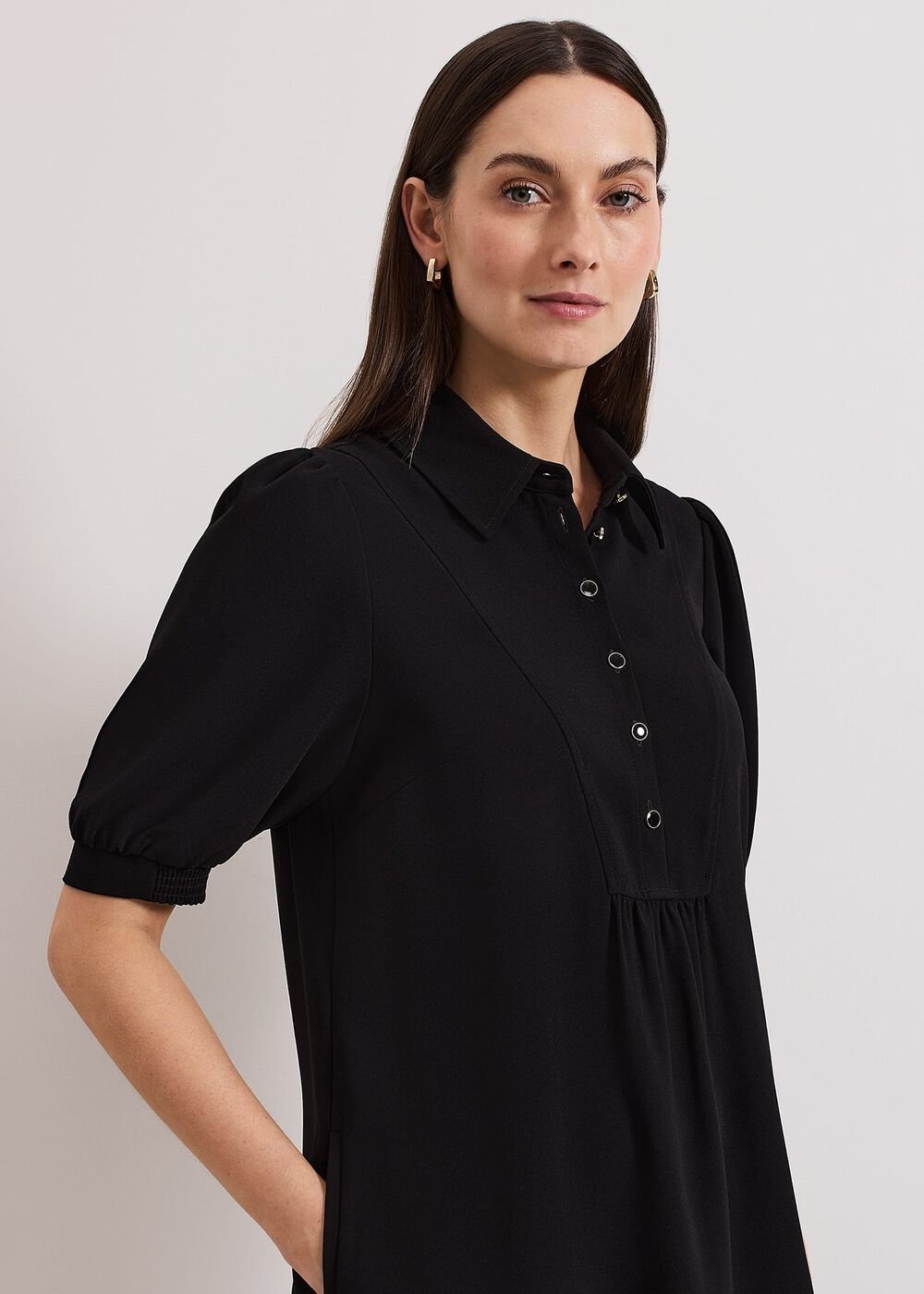 Claudia Button Swing Mini Dress Black